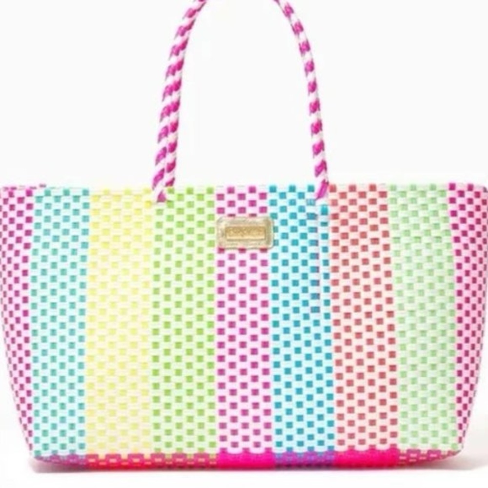 NWOT Lilly Pulitzer Vibrant Multicolored Woven Oversized Tote Bag - Picture 3 of 10
